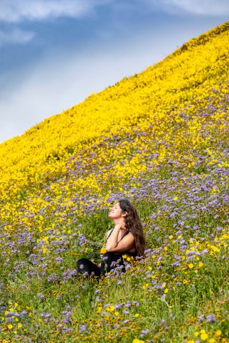 C sitting enjoying Wildflowers Carrizo
